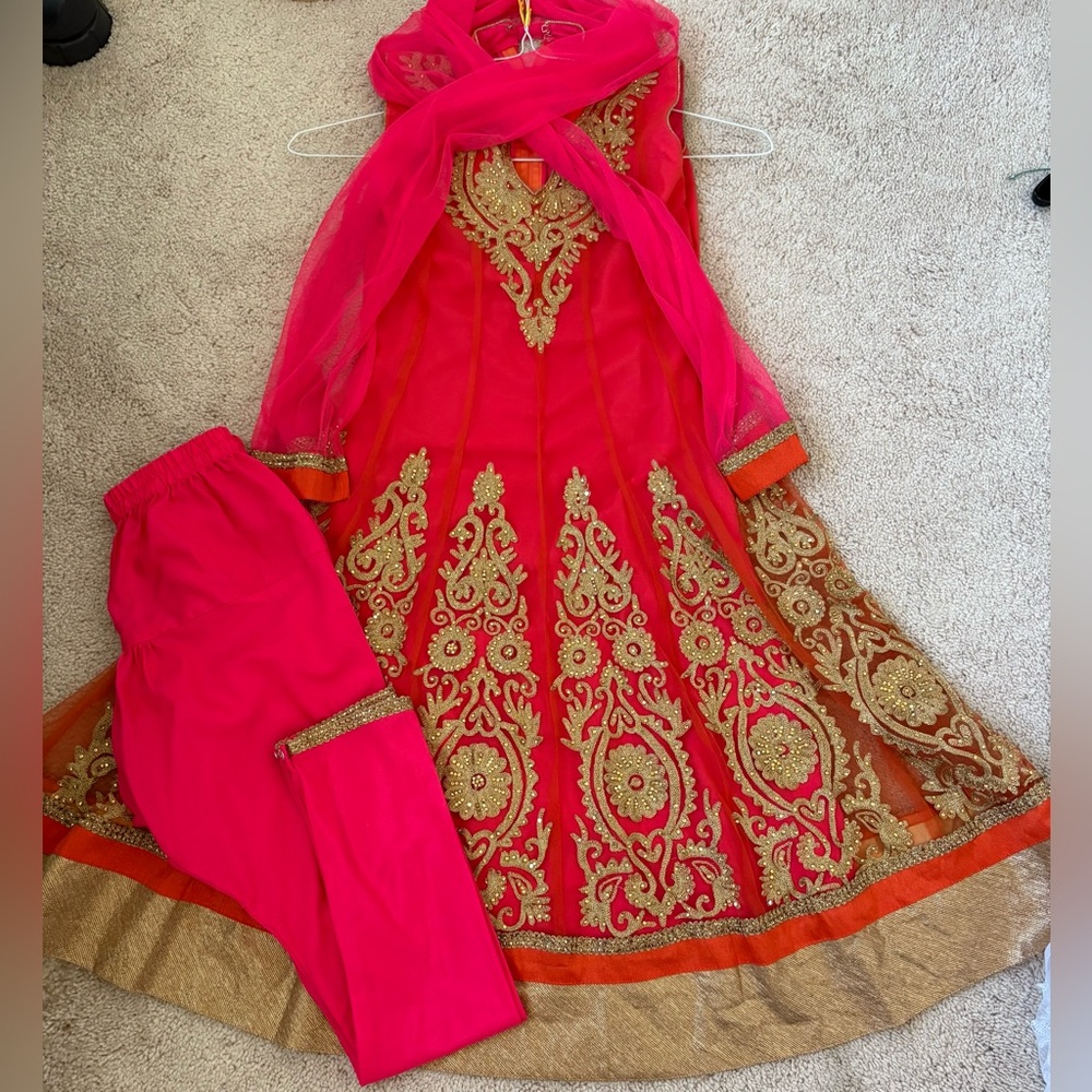 Elegant Pink and Gold Kids Traditional South Asian Dress